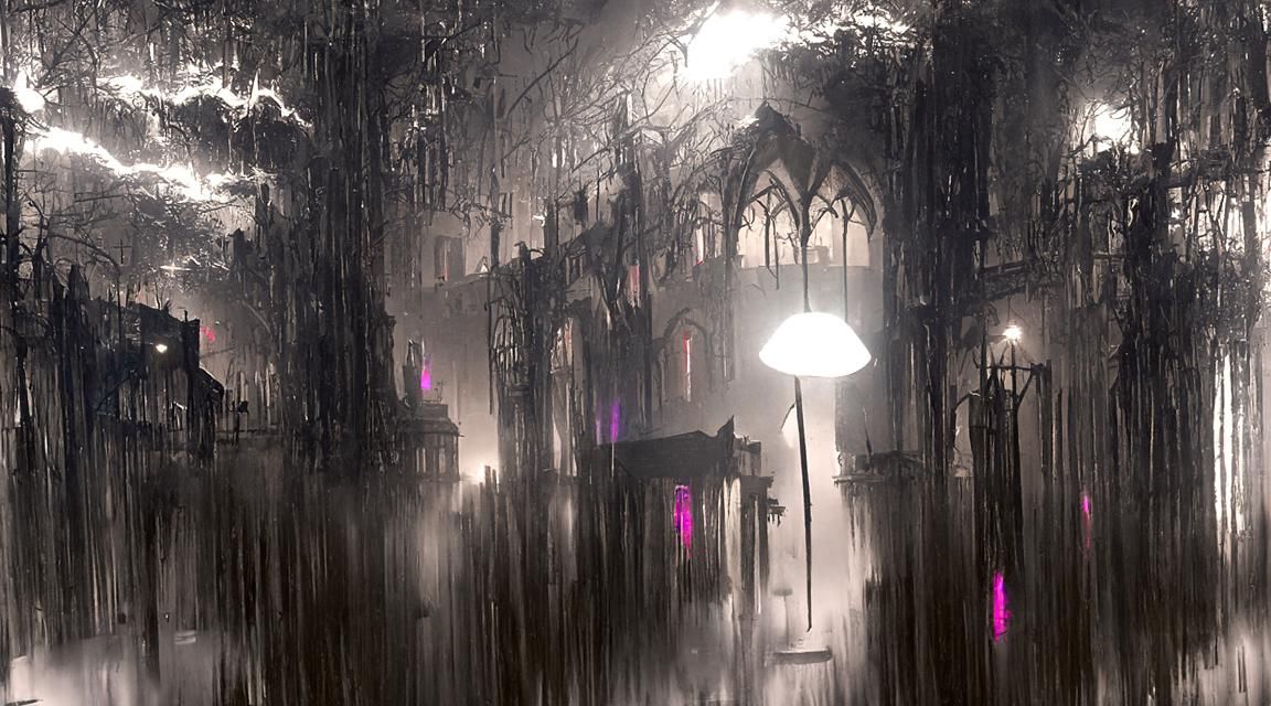 Dystopian Gothic Cityscape in Volumetric Lighting