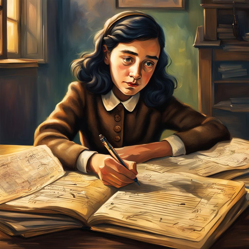 Hyperrealistic Anne Frank Portrait in Splash Art Style