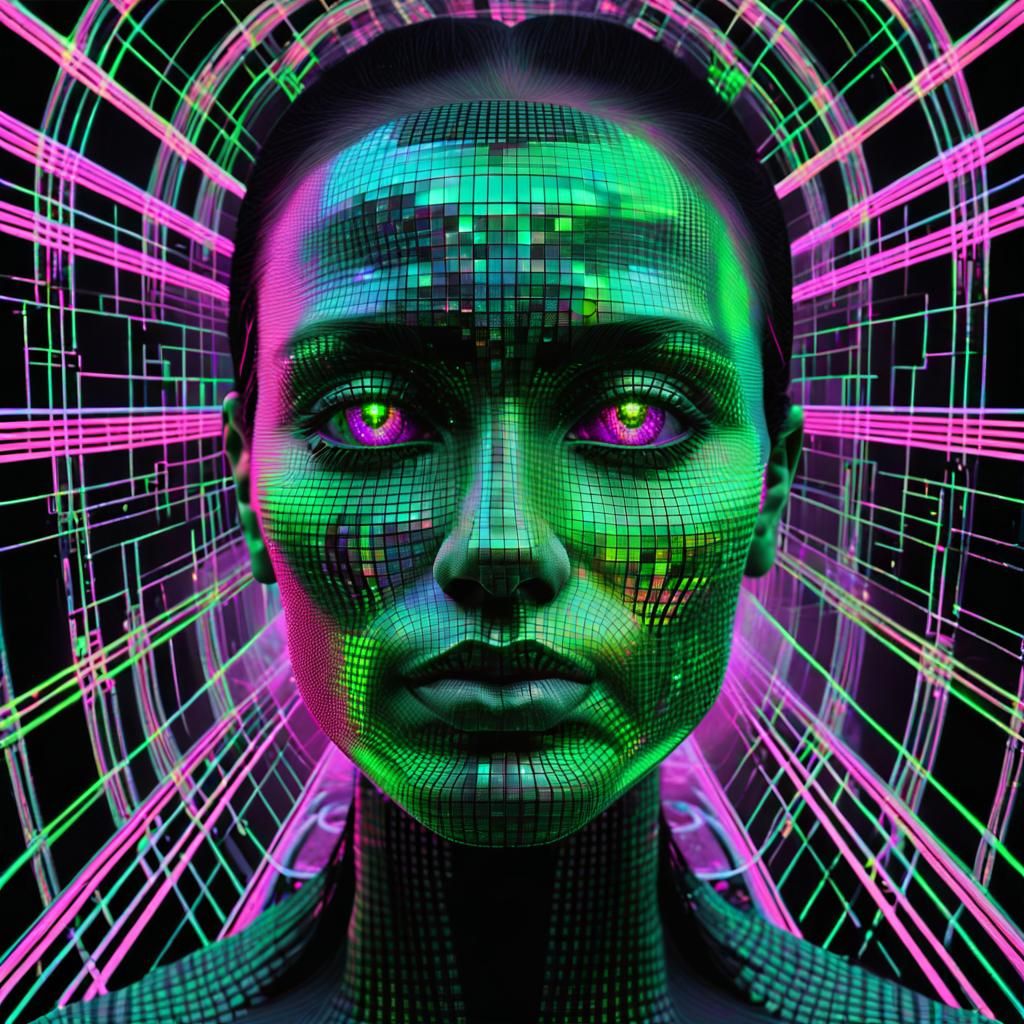 Dreamy Cyberpunk Hologram in Digital Planescape