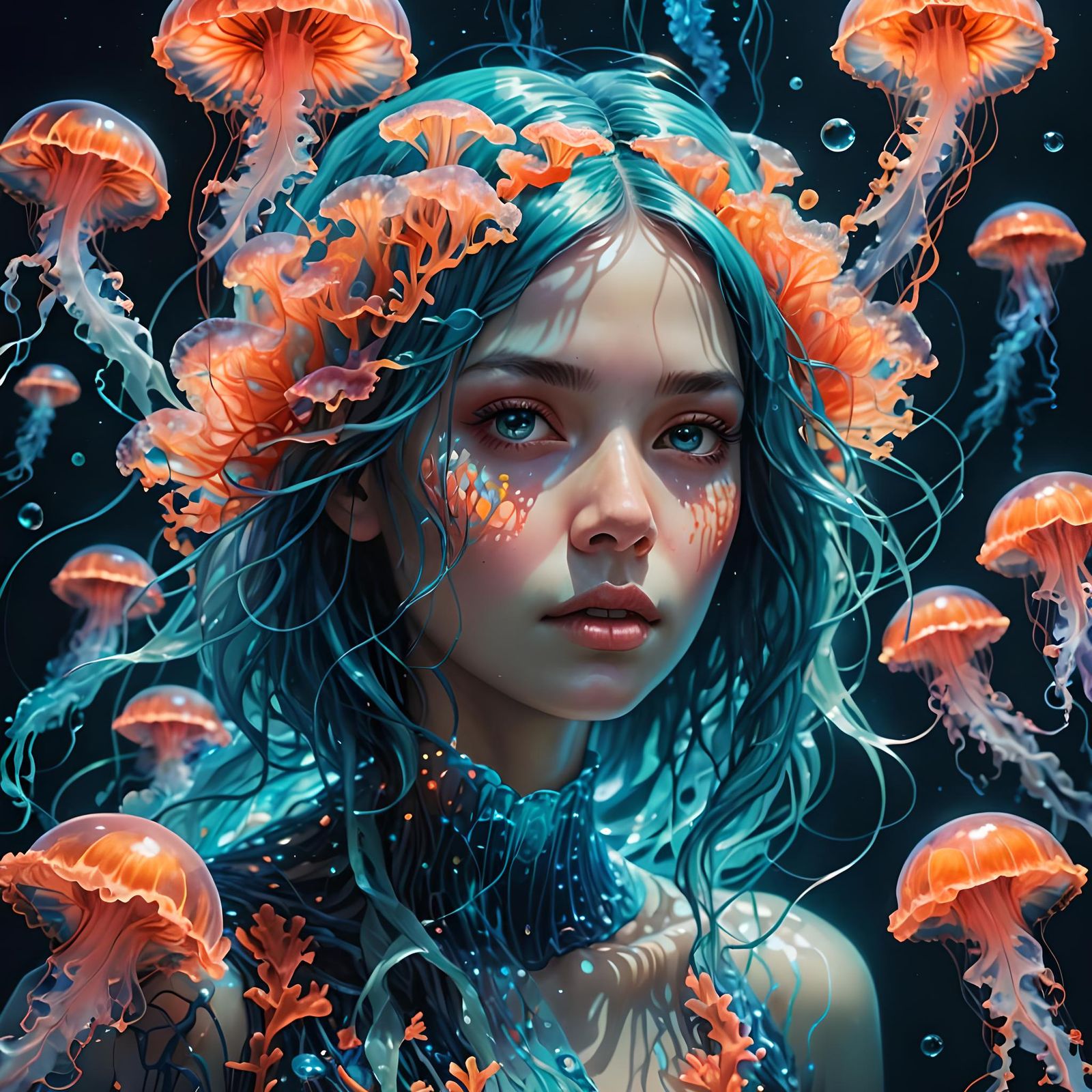 Bioluminescent Coral Woman Portrait in Fantasy Style