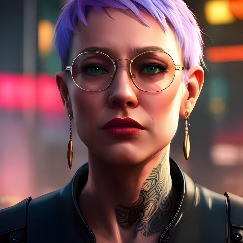 Cyberpunk Portrait with Pink Hair and Tattoos