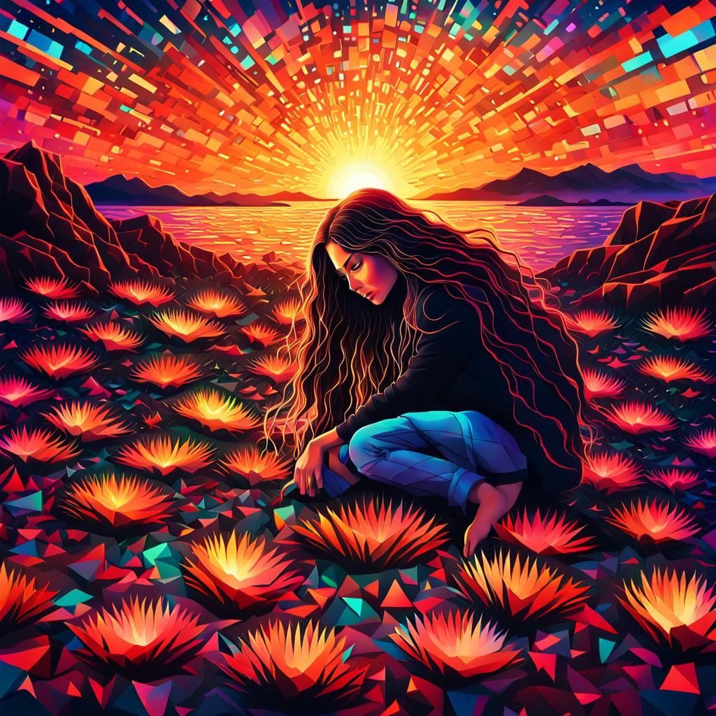 Ethereal Woman with Shattered Eyes: Surreal Digital Art