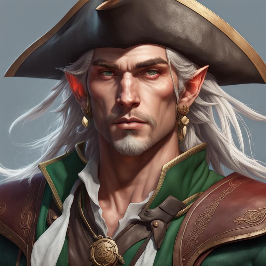 Detailed Portrait of Elf Pirate in Digital Art Style