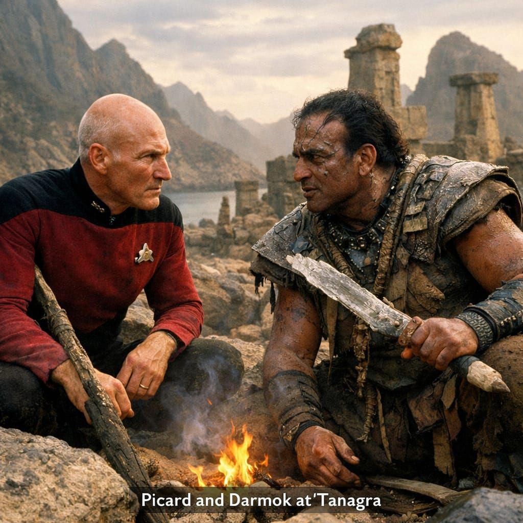 Picard and Darmok Together on Tanagra