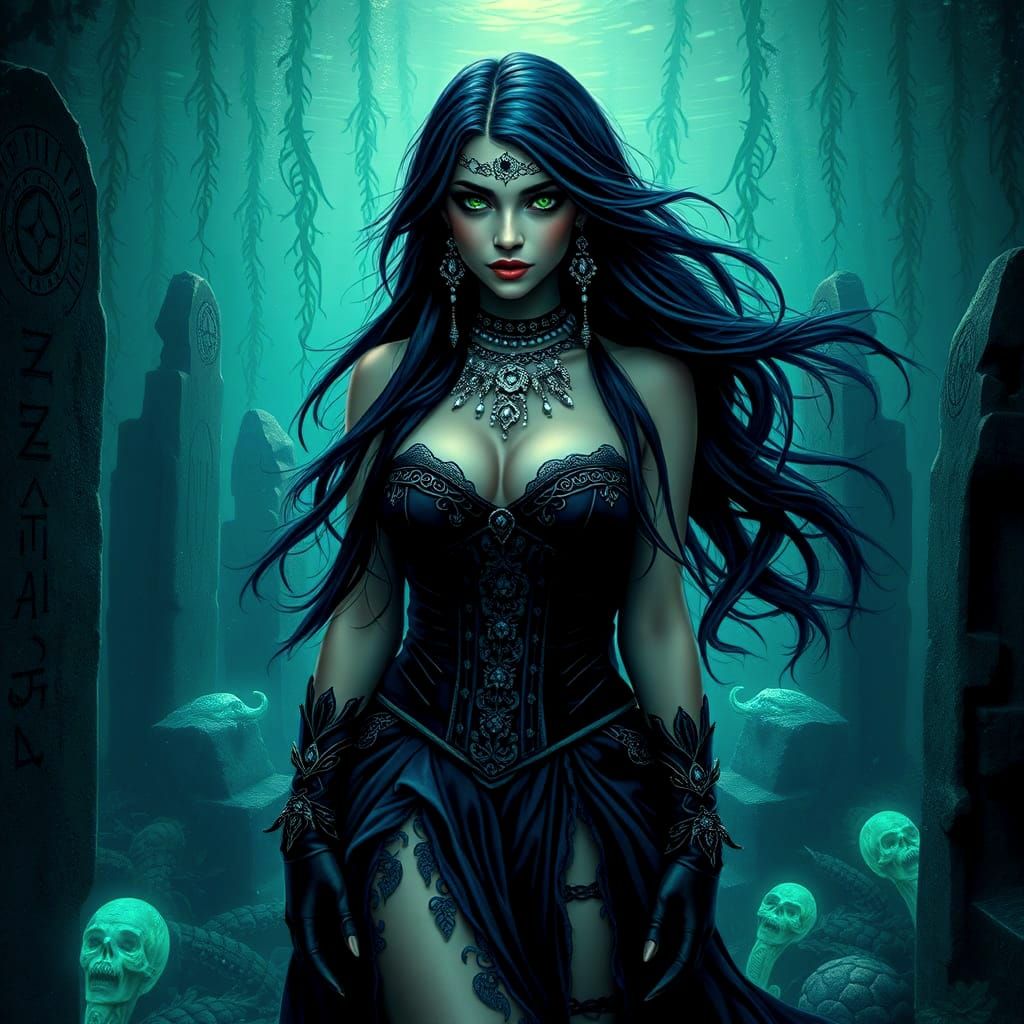 Underwater Forest Witch Casting a Spell