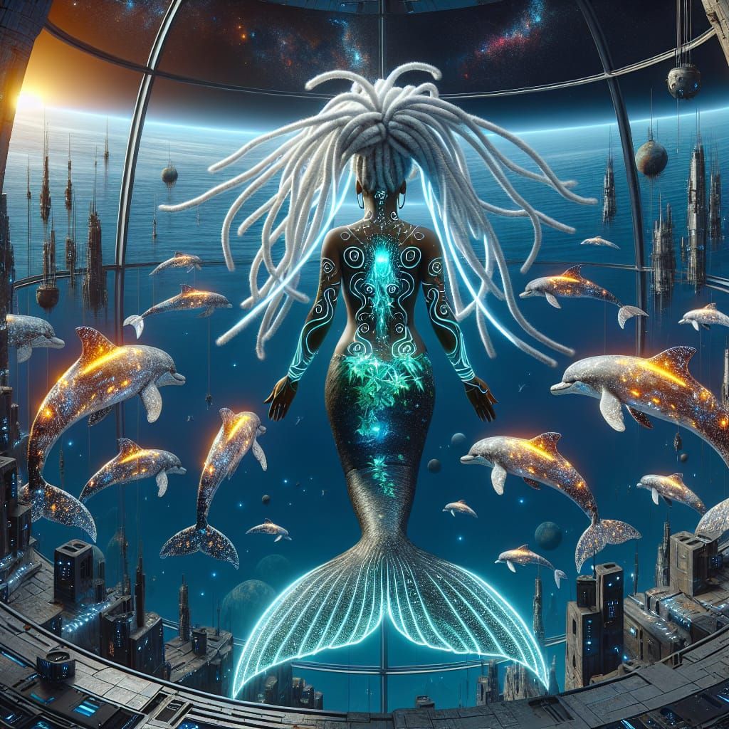 Afrofuturistic Mermaid Goddess in Cyberpunk Atelier
