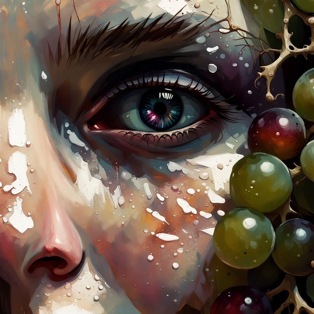 Grape in Acid Rain: Hyperrealistic 3D Render
