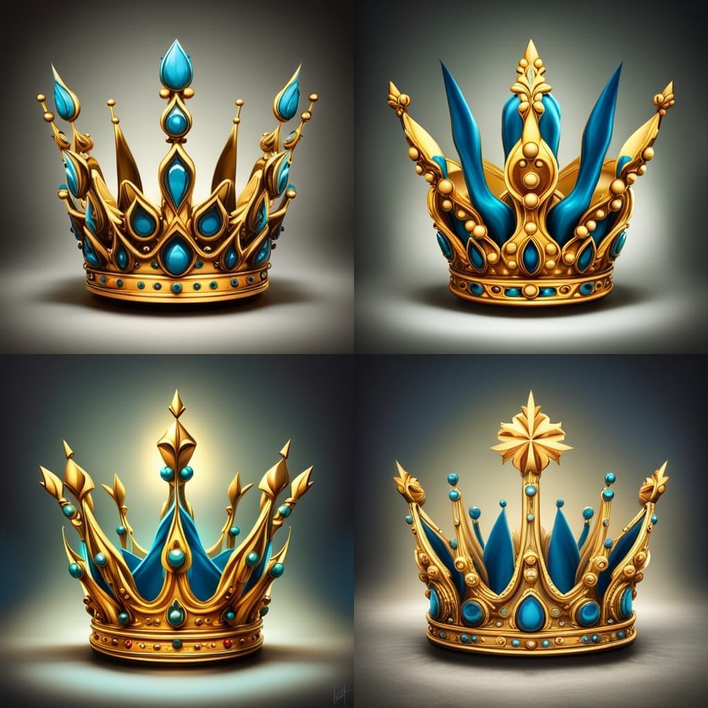 Pointy Golden Royal Crown with Blue Accents