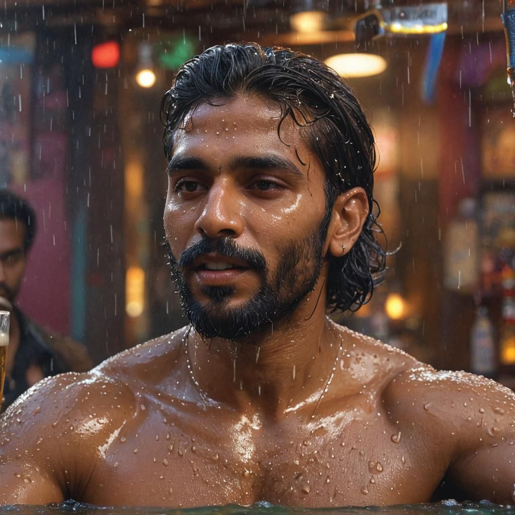 Hyperrealistic Image of Man Pouring Beer in Bar