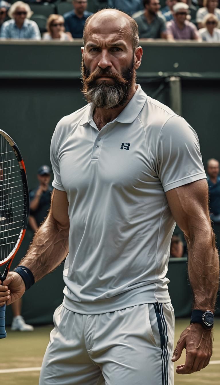 Hyperrealistic Tennis Player with Beard in 8k Resolution