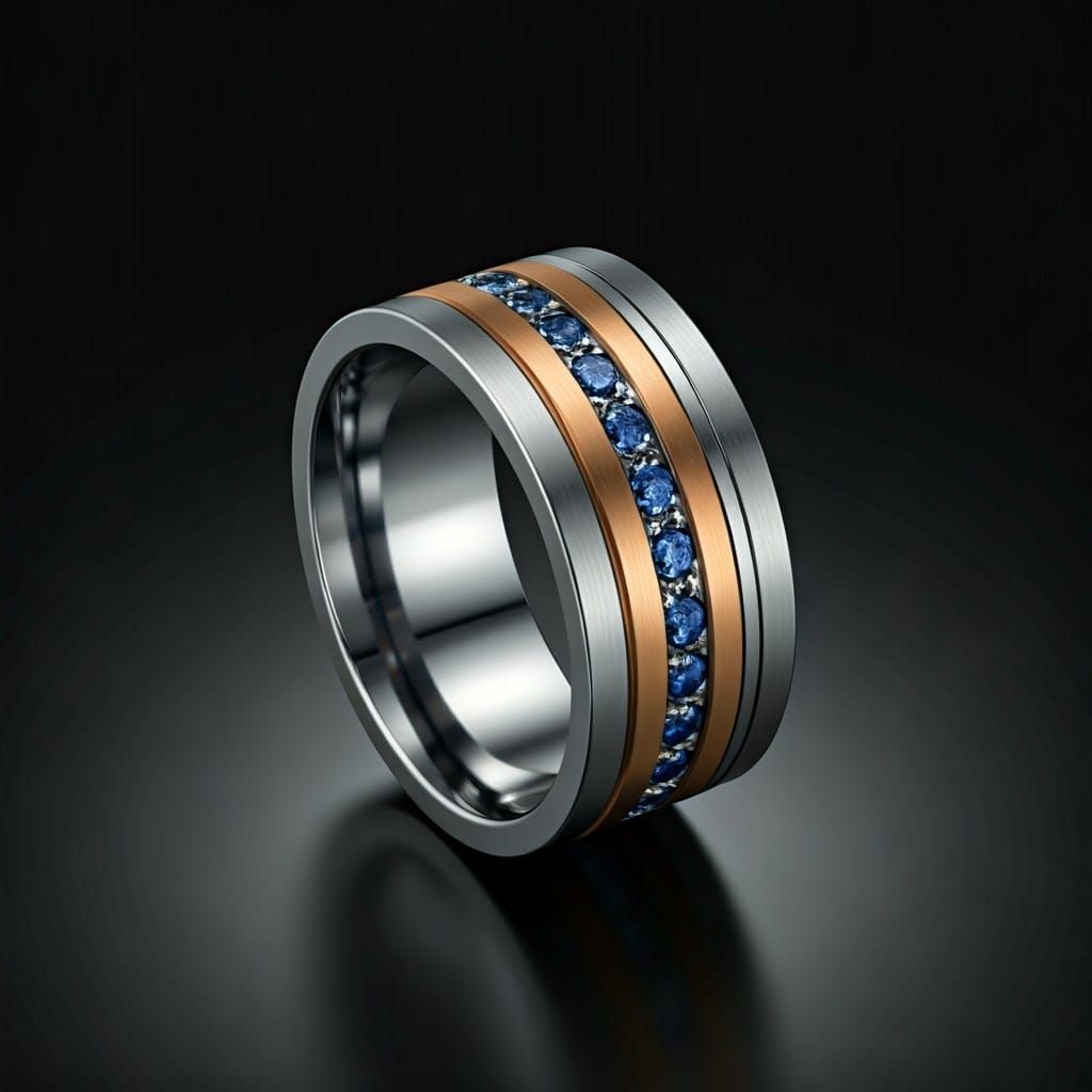 Luxurious Titanium Sapphire Ring in Intricate Art Deco Style