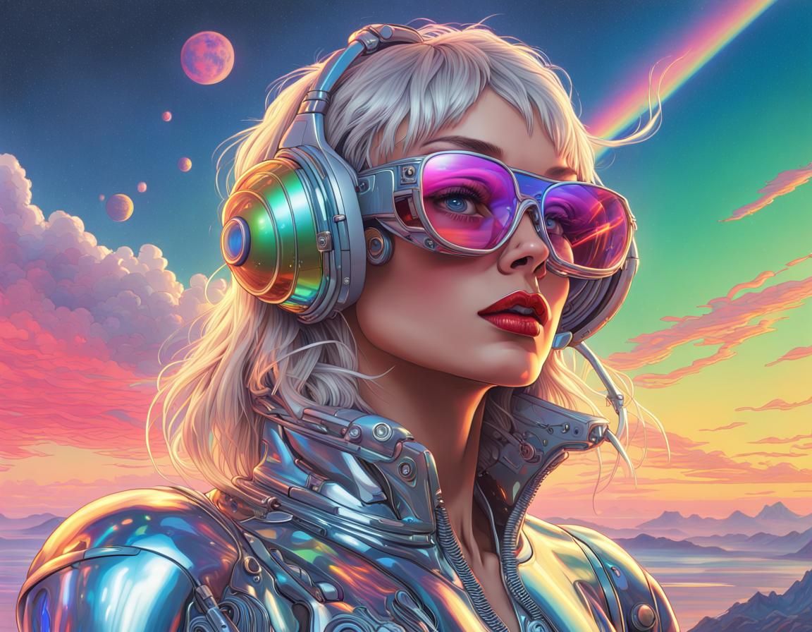 Robot Girl in Retro-Futuristic Sci-Fi Landscape