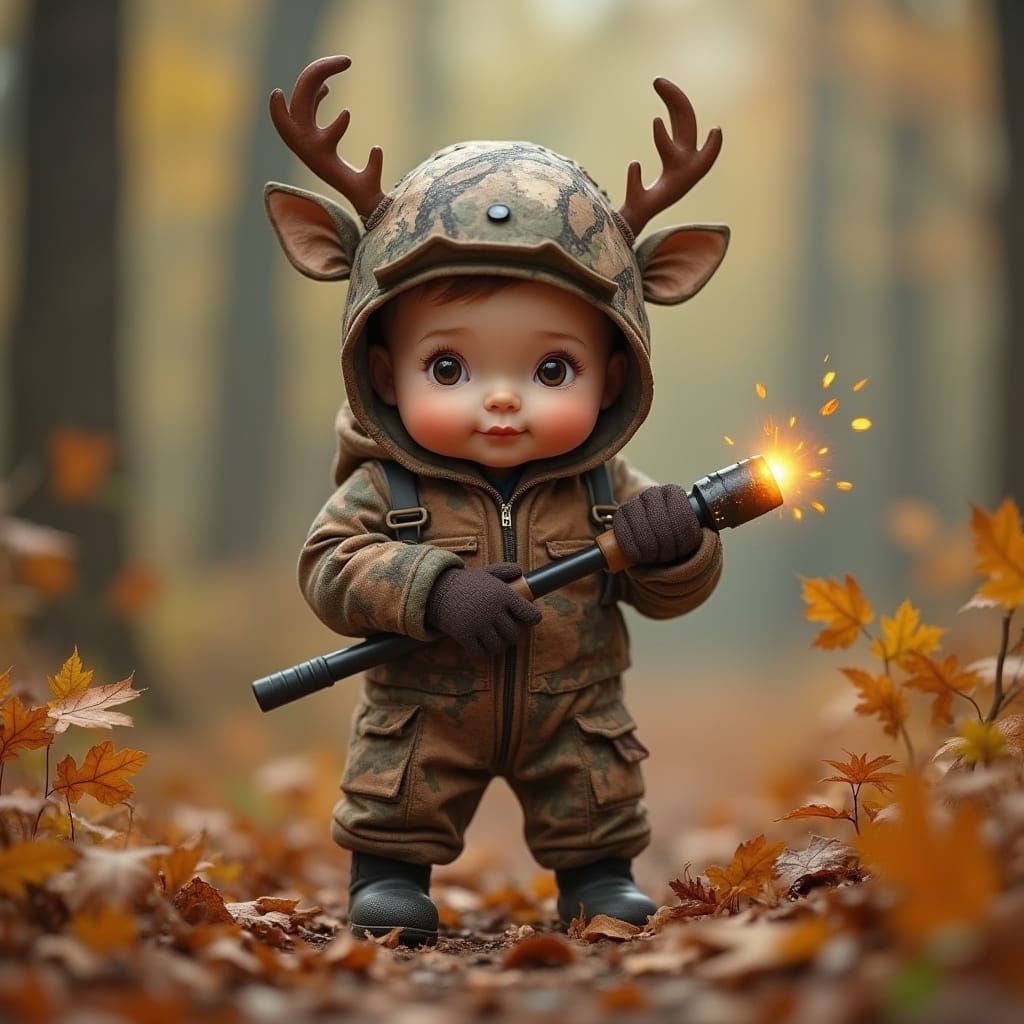 Whimsical Baby Welder in Autumn Forest