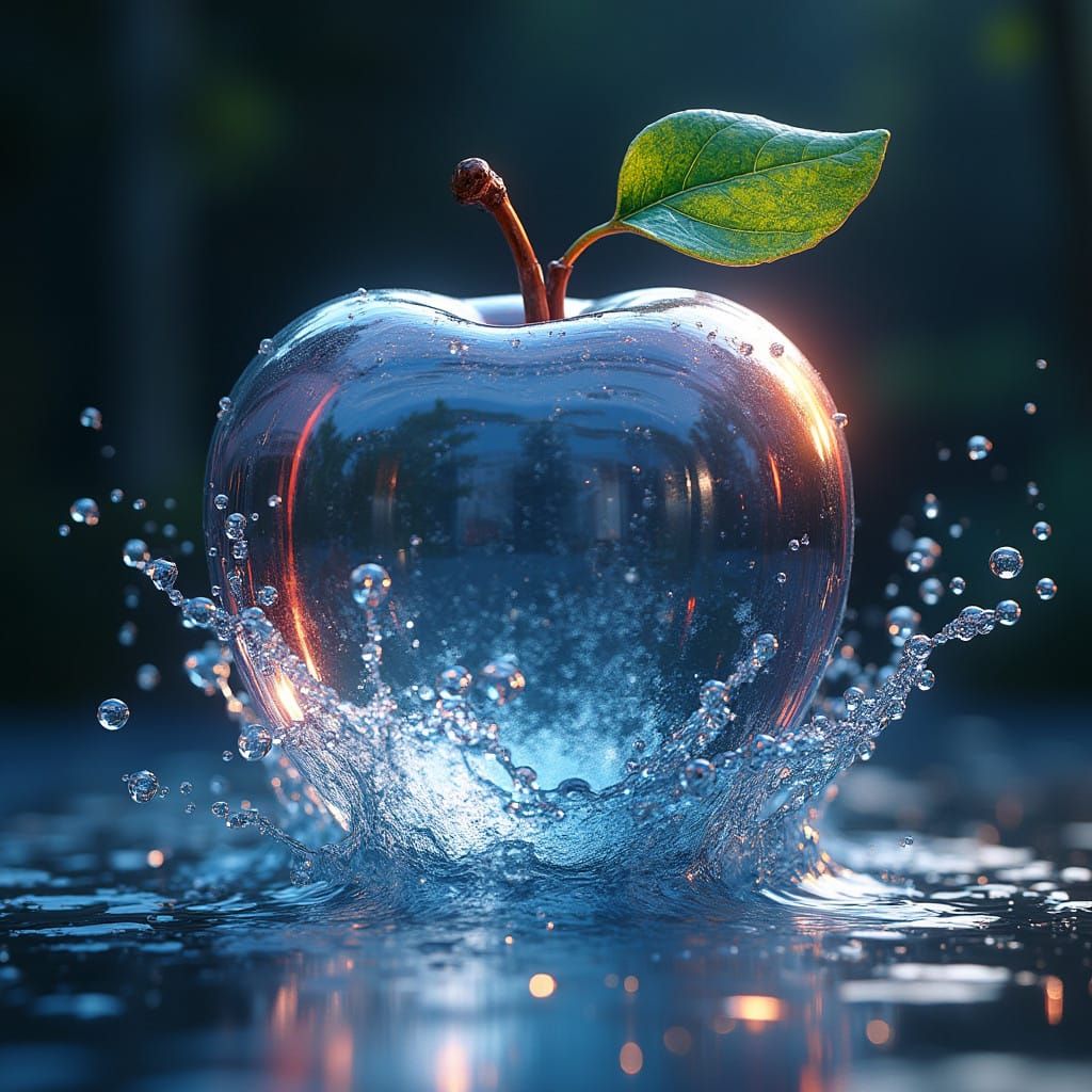 Ethereal Glass Apple in Luminous Waterscape