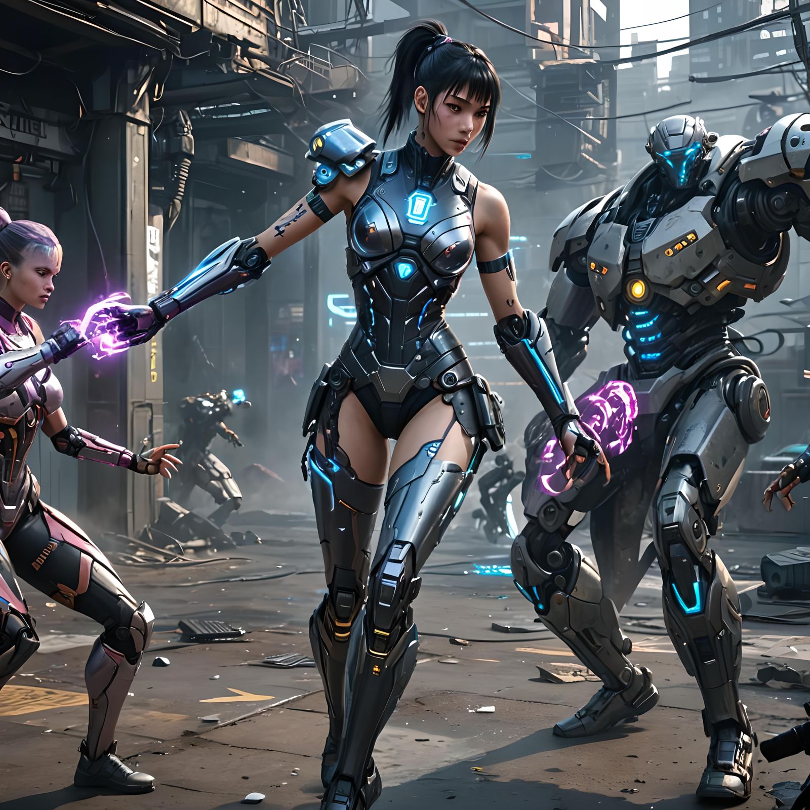 Mecha wars, female ai cyber enforcer having ownage.