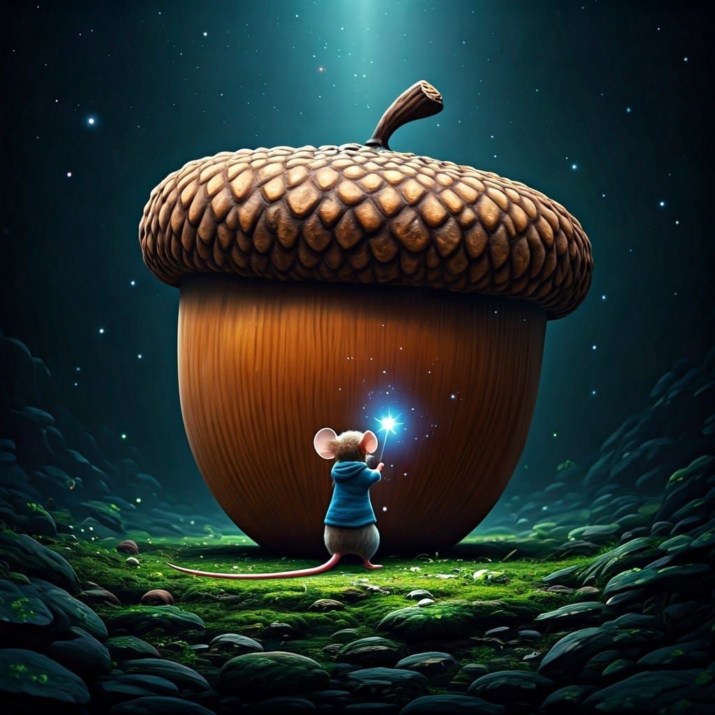Mouse Magically Transforms Acorn into Fairy Tale Space