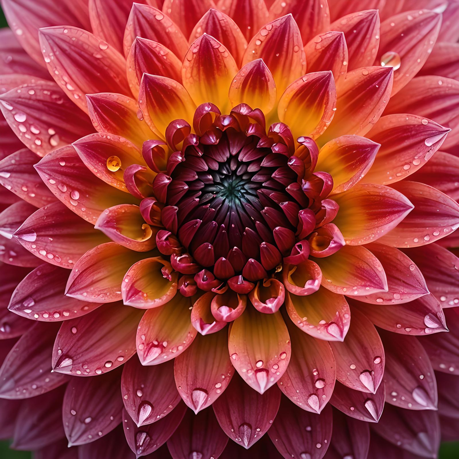 Dahlia Flower Close-Up with Morning Dew