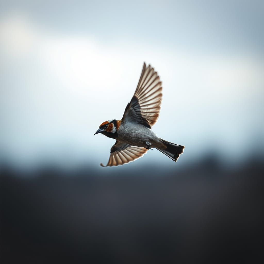 Sparrow in Flight: Hyperrealistic Bird Photography
