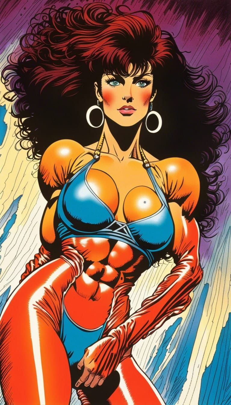 Retro 80s Female Bodybuilder in Anime Style
