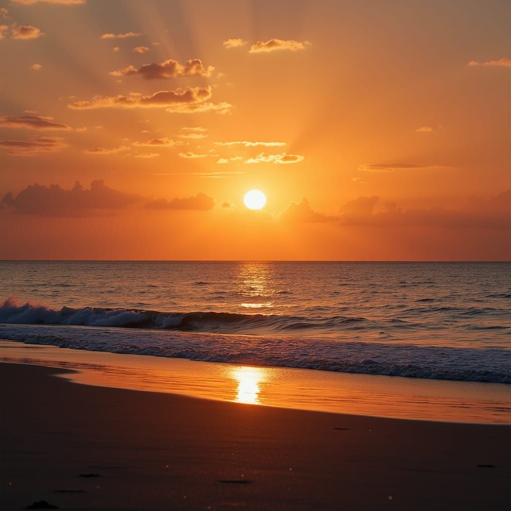 Picturesque Sunset Over Calm Beach Scene