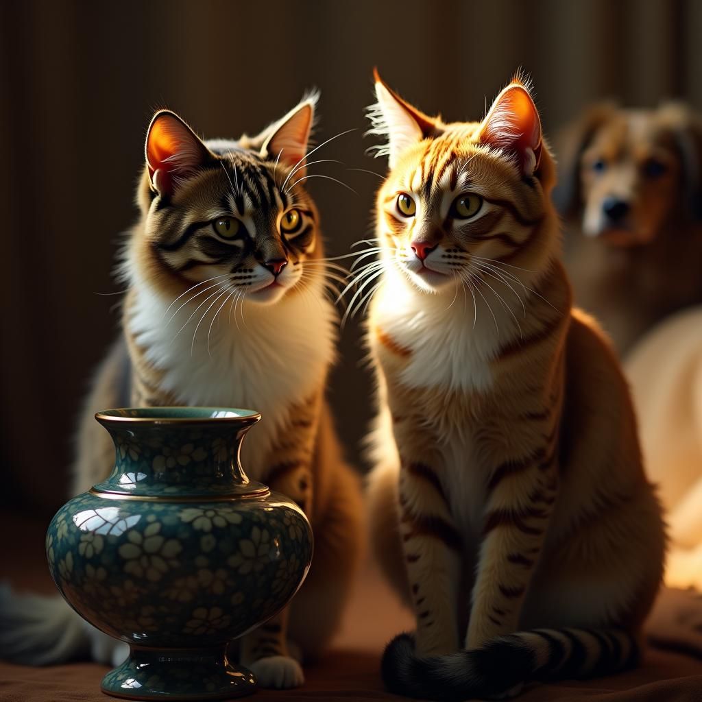 Majestic Cats in High-Contrast Still Life