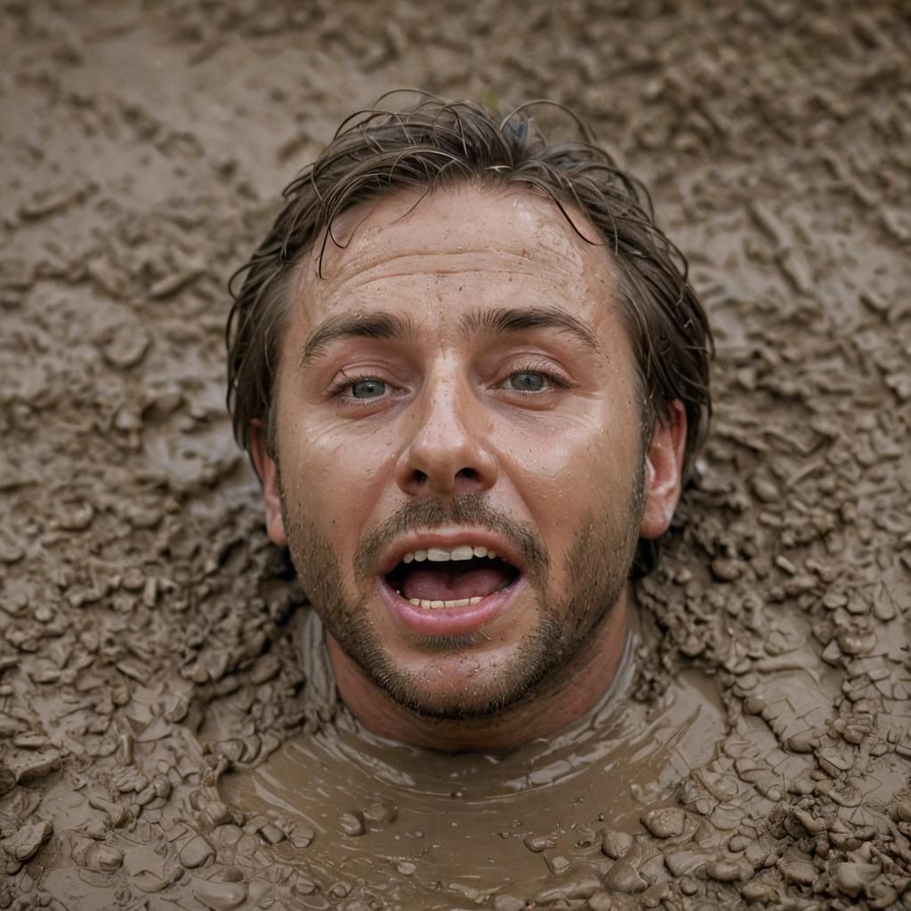 Desperate Man Sinking in Quicksand: Macro Portrait