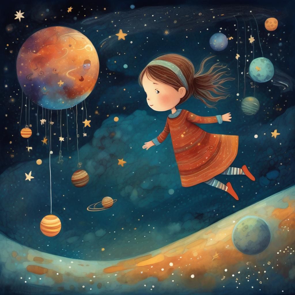 Digital illustration, a chibi-style little girl levitating a...