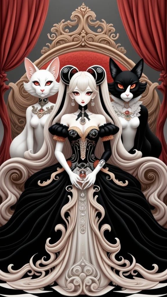 Elegant Hatsune Miku and Majestic Feline Companion in Victor...