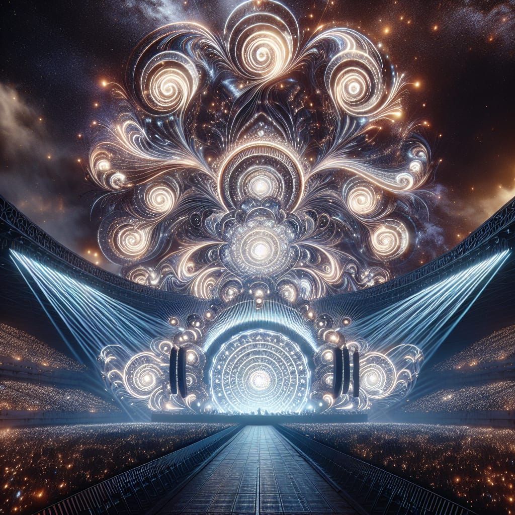 Psychedelic Laser Light Show Over Stadium Crowd