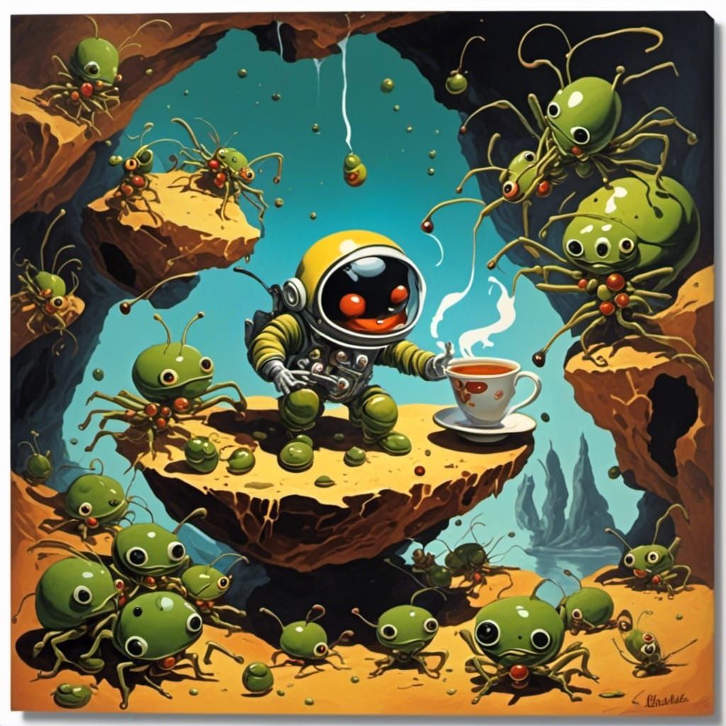 Astronaut's Tea Party with Bug Aliens