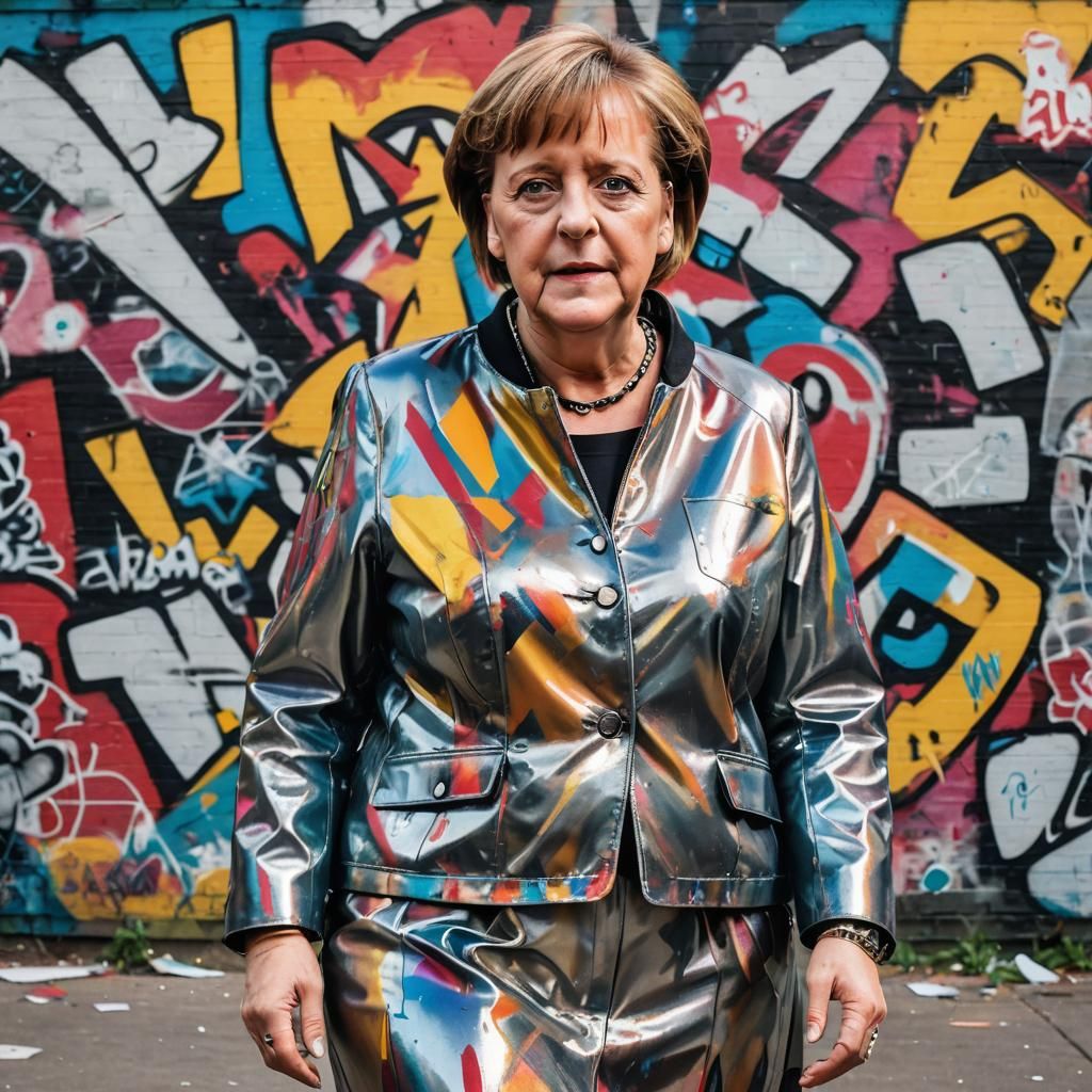 Street Art Portrait of Angela Merkel in Vibrant Graffiti Sty...