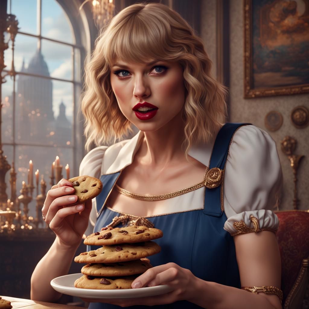 Chubby Taylor Swift Eating Cookie: Detailed Art
