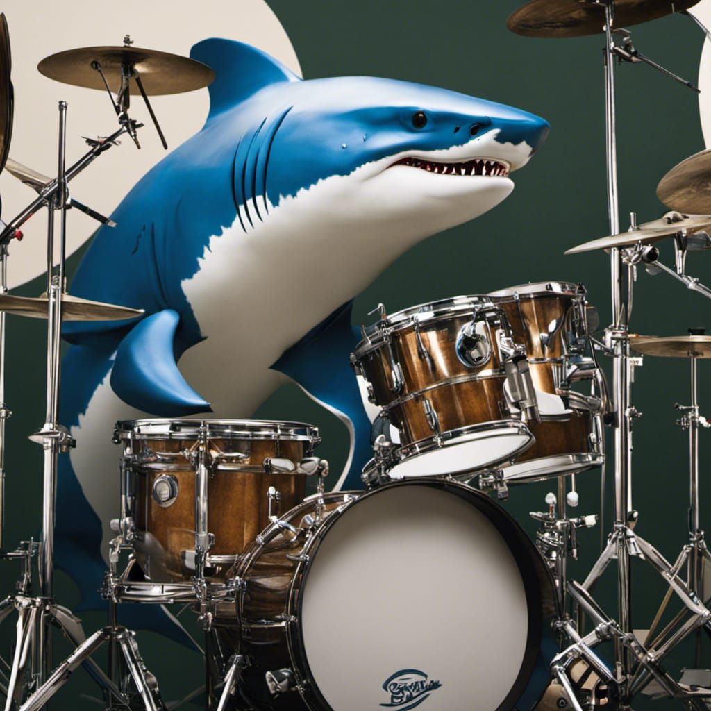 Cartoon Shark Playing Drums in Blue and White