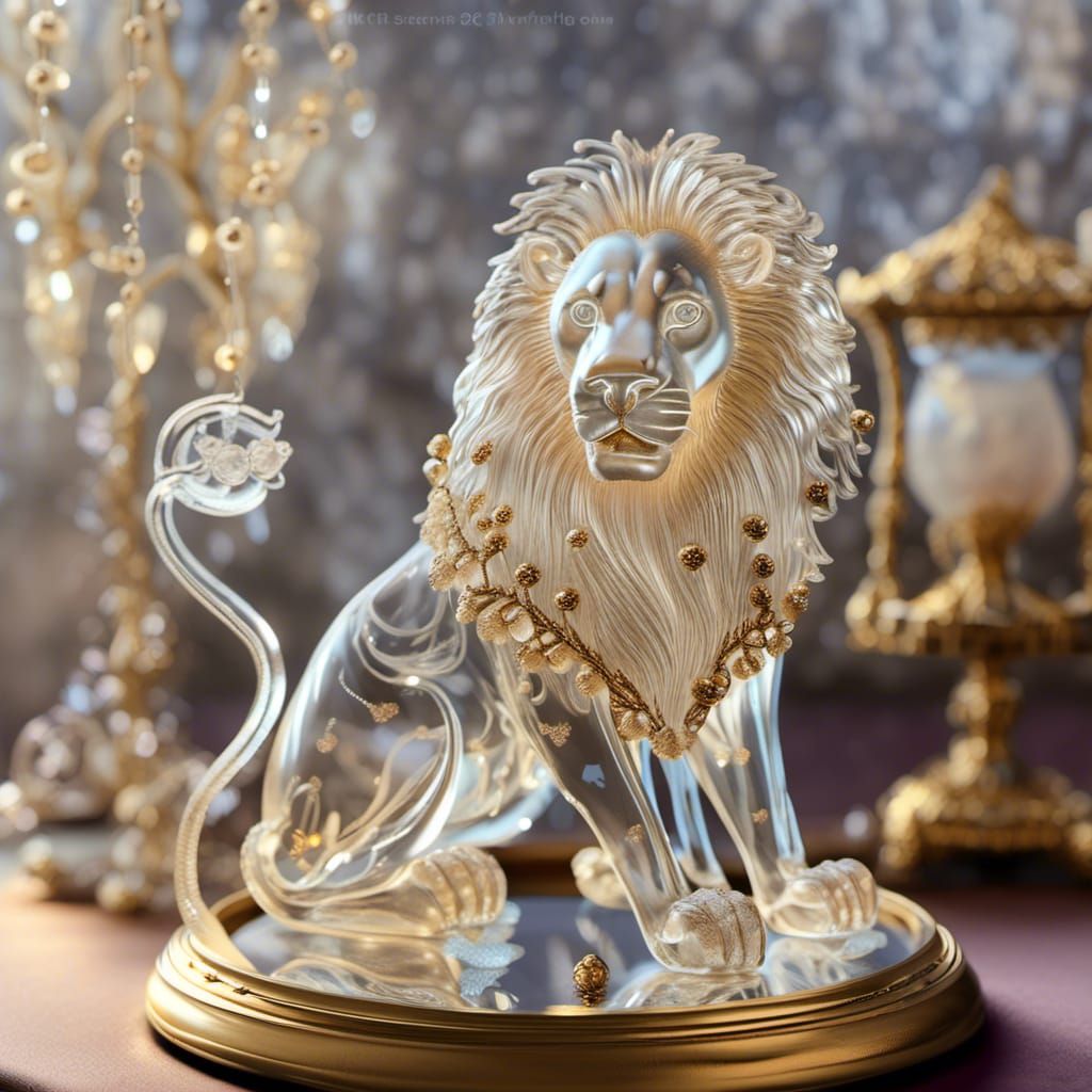 Golden Filament Lion in Ethereal Glass Art