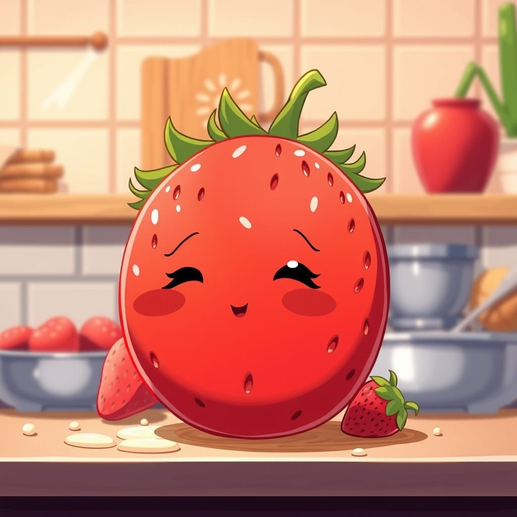 Cute Strawberry Baker in Anime Style
