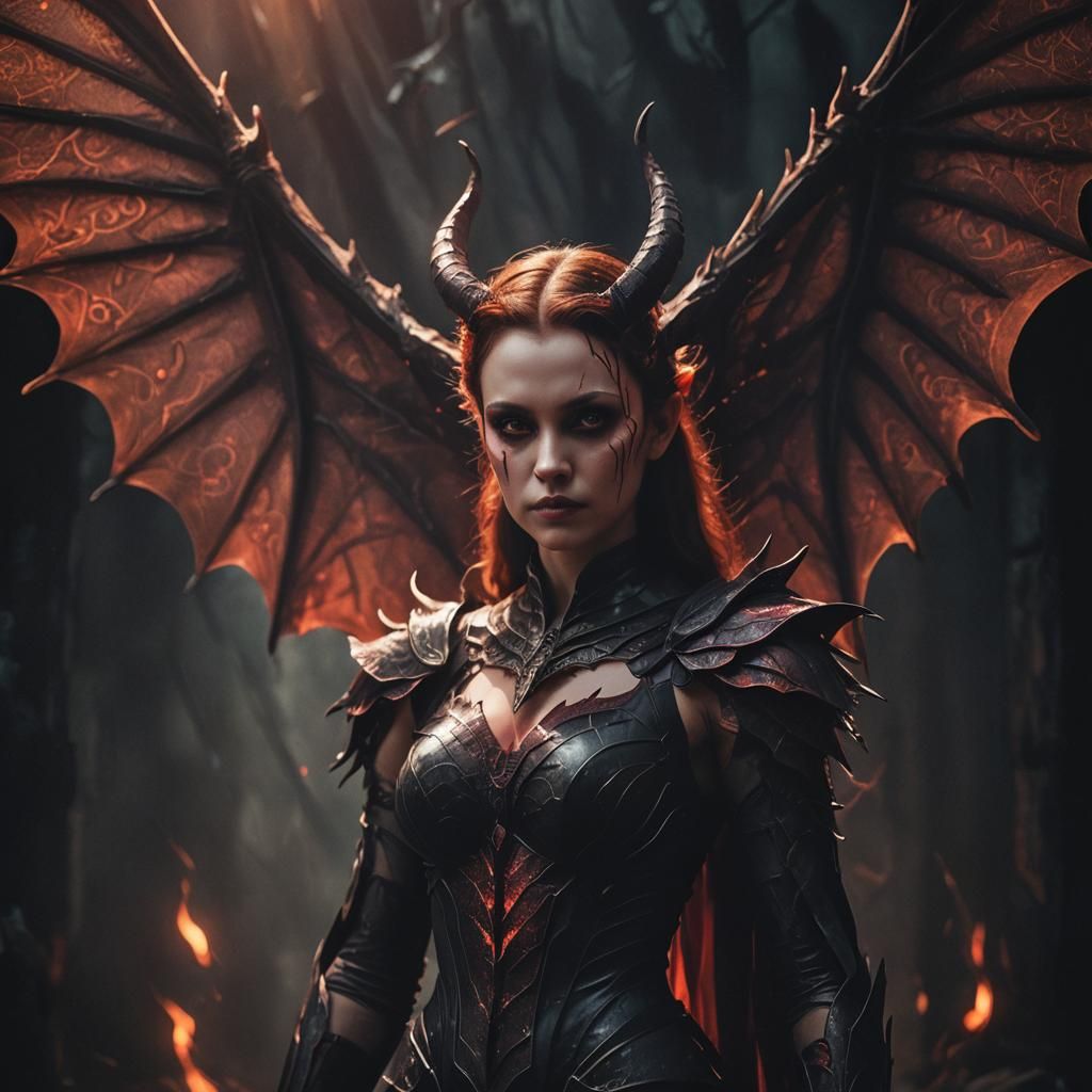 Dark Fantasy Goddess Unveils Wings in Mystic Shadows