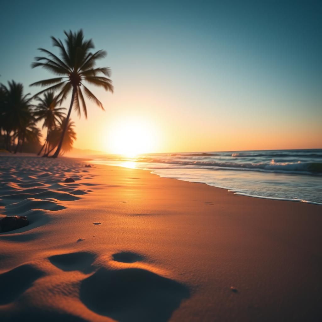 Tranquil Sunset Beach with Palm Trees