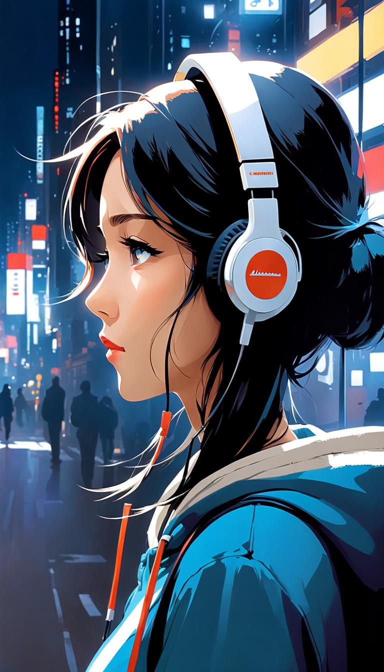 Lo-fi Girl with Headphones in Anime Style