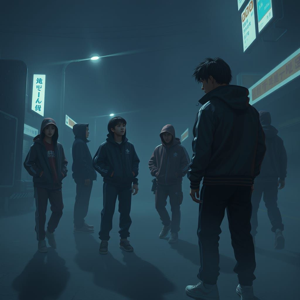Ominous Tracksuit Scene with Intense Lighting