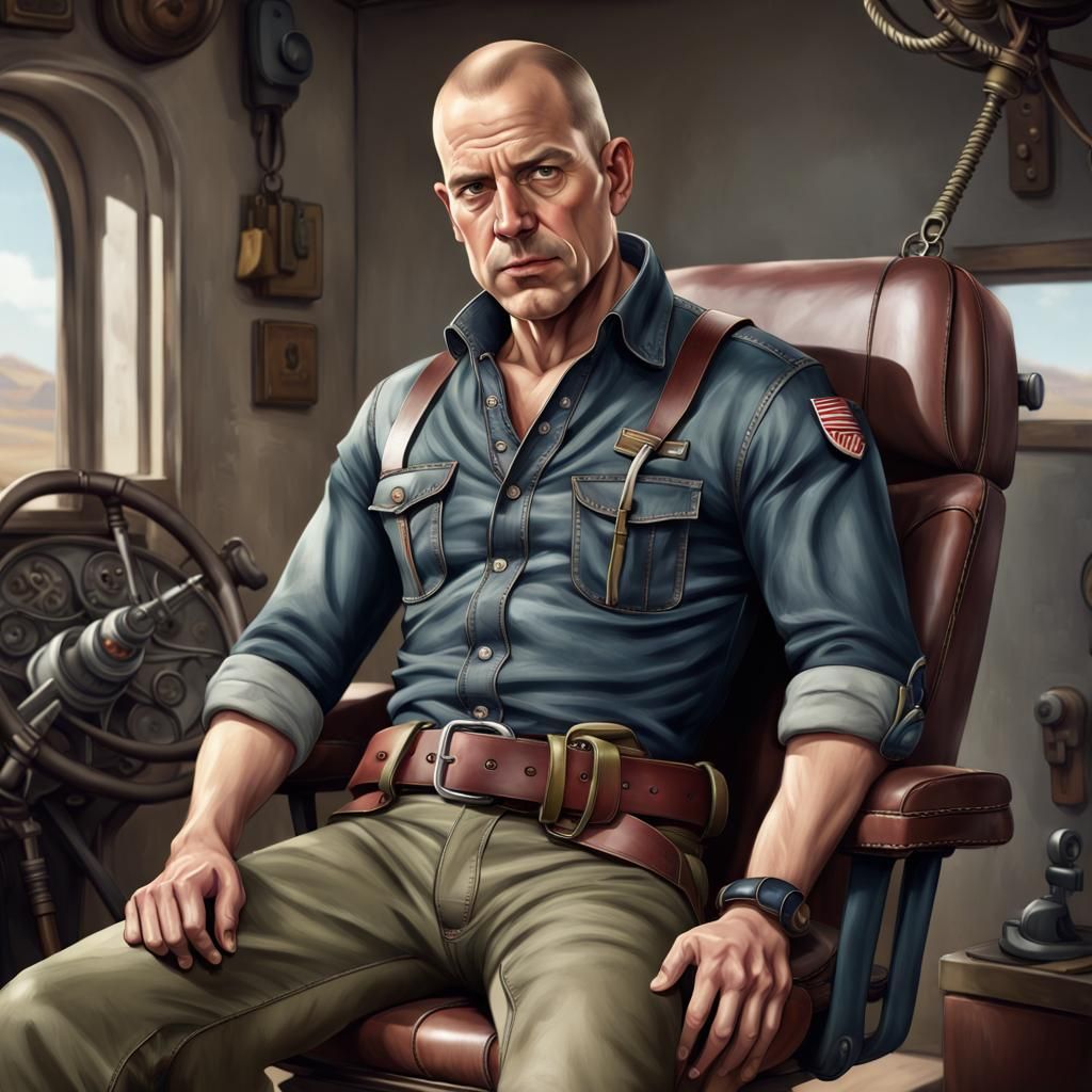 Hyperrealistic Pilot in Denim and Leather