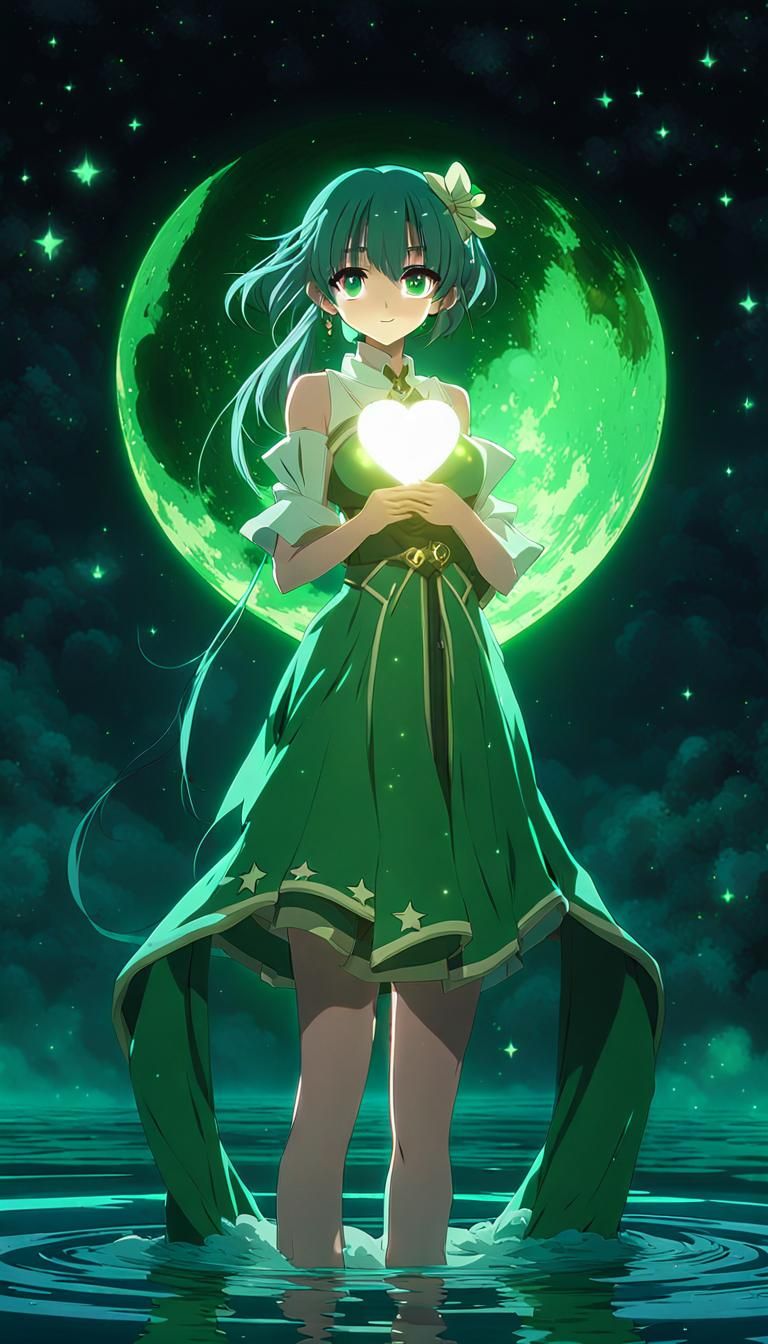 Mystical Anime Girl with Glowing Heart