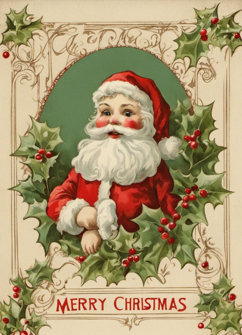 Edwardian Christmas Card with Cute Santa
