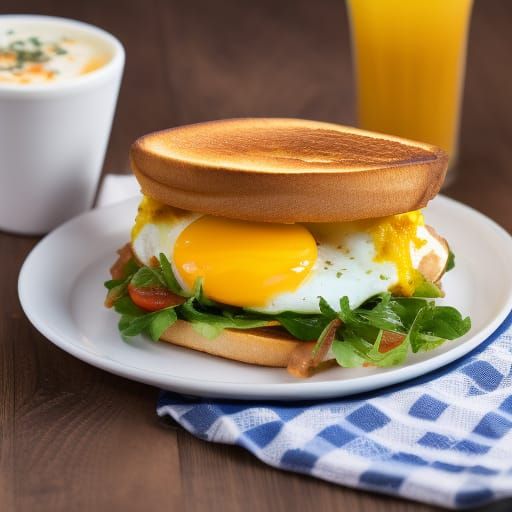 Attractive Fried Egg Breakfast Sandwich Glamor Shot
