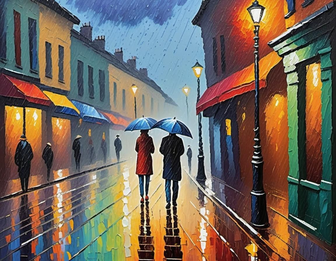 Rainy Day Impressionist Oil Painting
