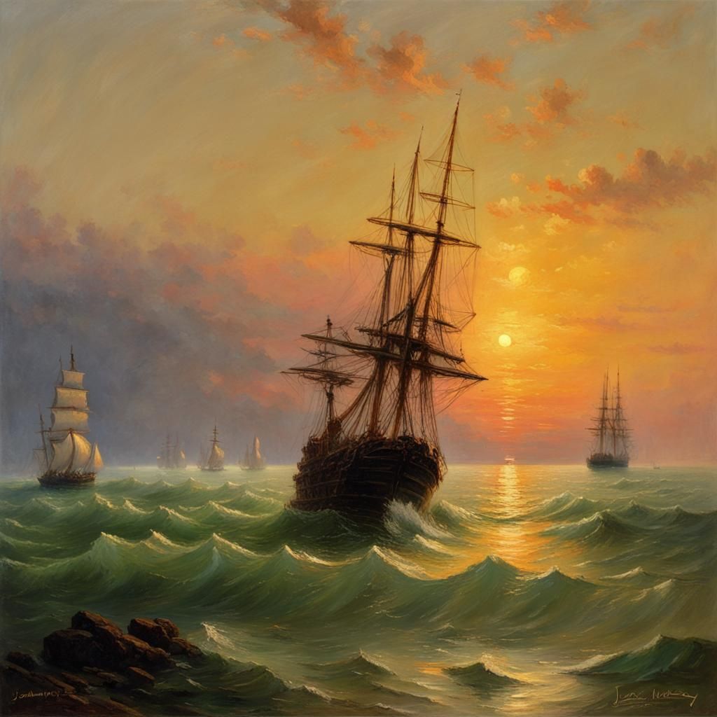 Dramatic Sunset in Luminist Oil Painting Style