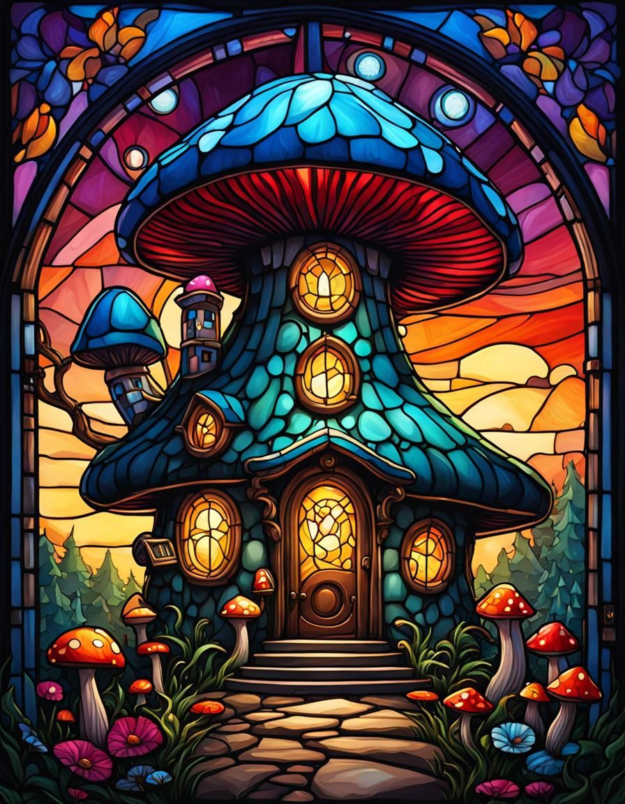 Stained Glass Mushroom House in Fantasy Style