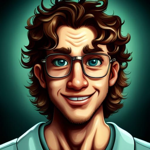 Cartoon of a Smiling Teenage Computer Nerd
