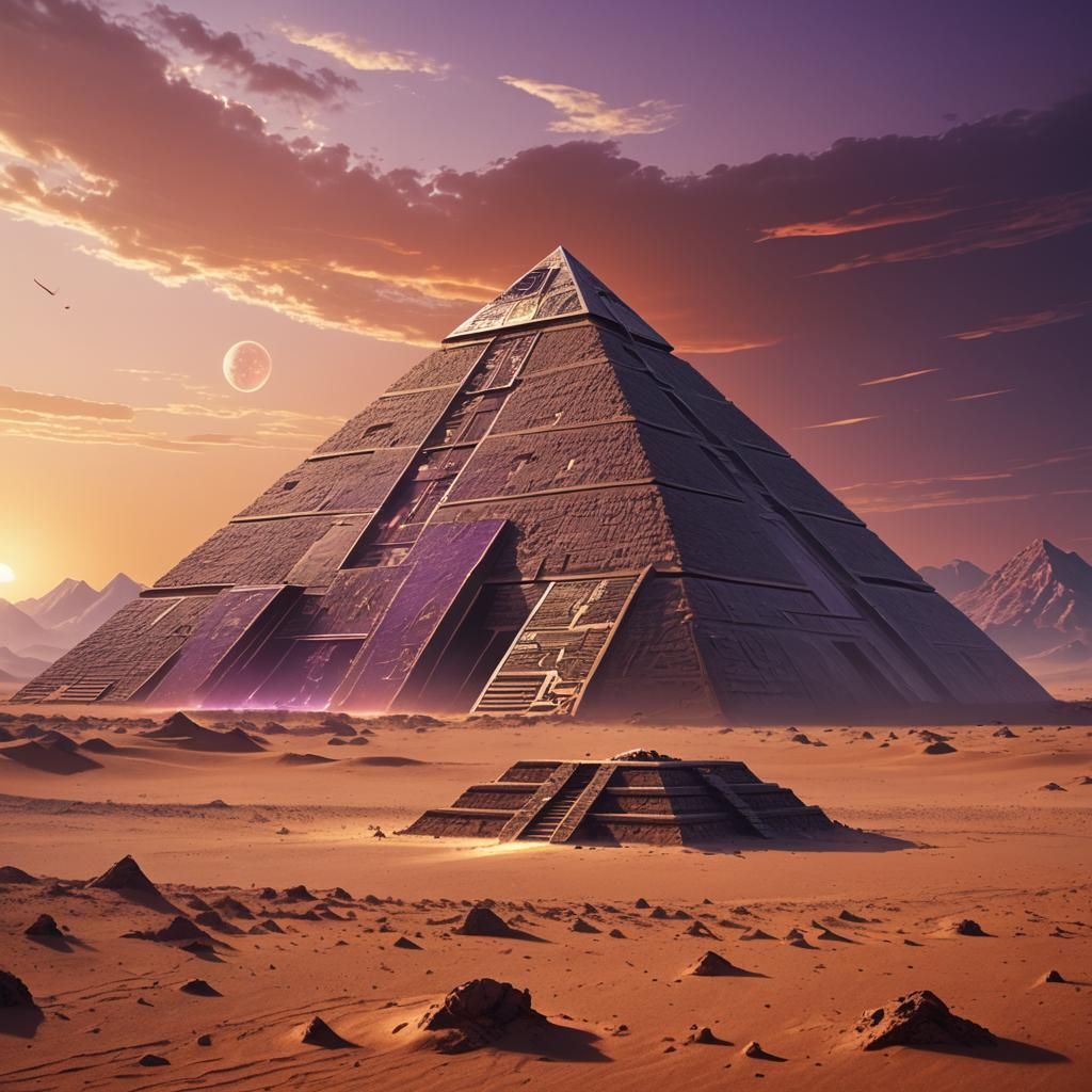 Futuristic Pyramid Spaceship Landing: Digital Matte Painting