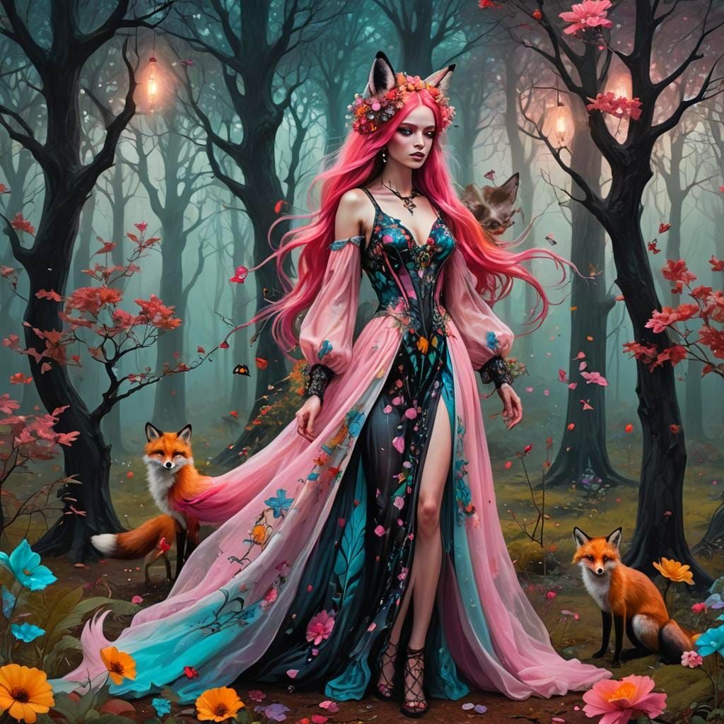 Fairy Riding a Fox in Enchanted Forest