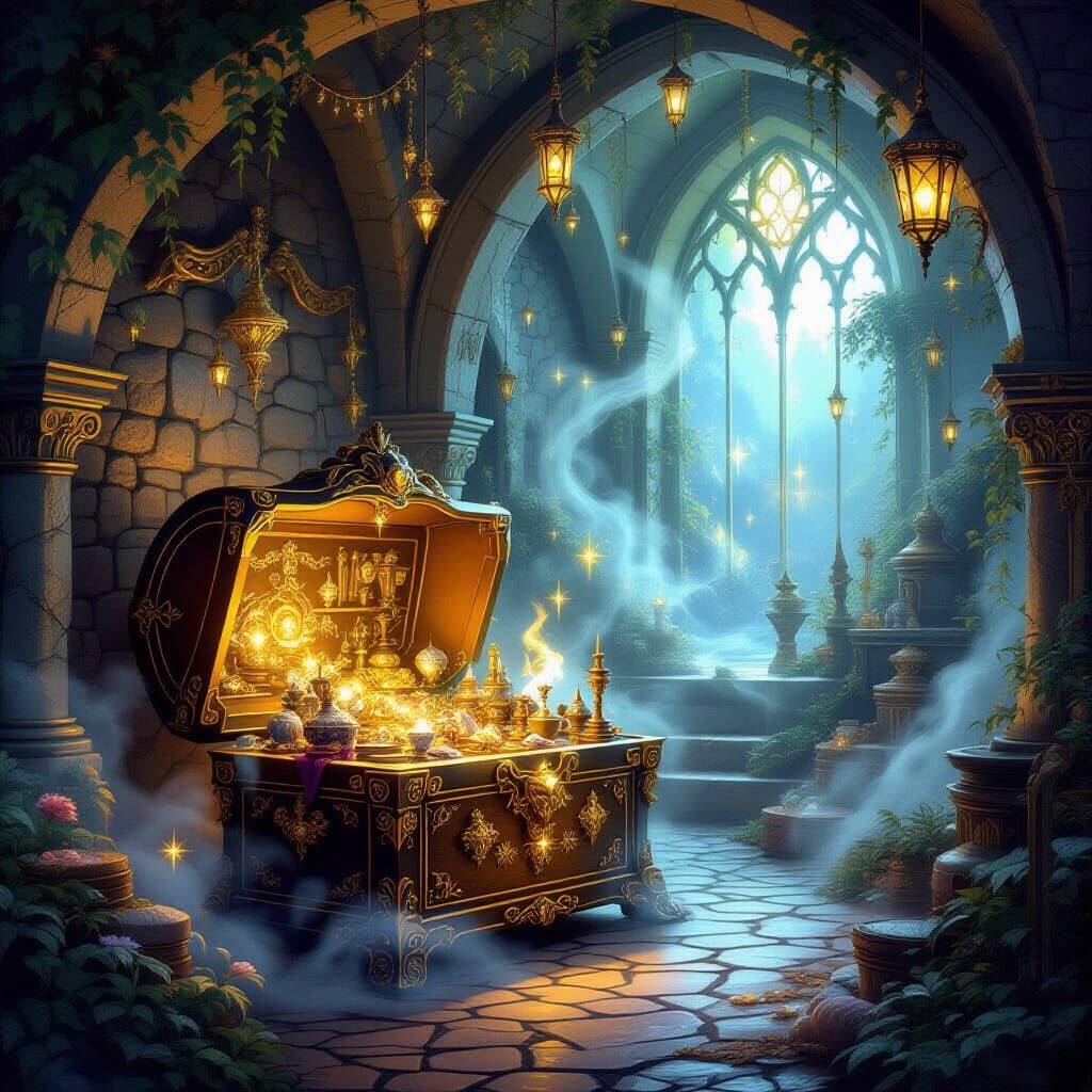 Magical Treasure Chamber Filled with Enchanted Artifacts